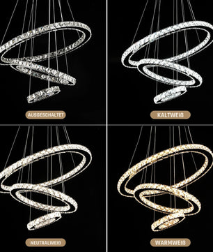 Moderne Kristallen LED Hanglamp – 3 Ringen Ø60+40+20 cm – 60W Dimbaar en In Hoogte Verstelbaar met Afstandsbediening voor Woonkamer en Eetkamer