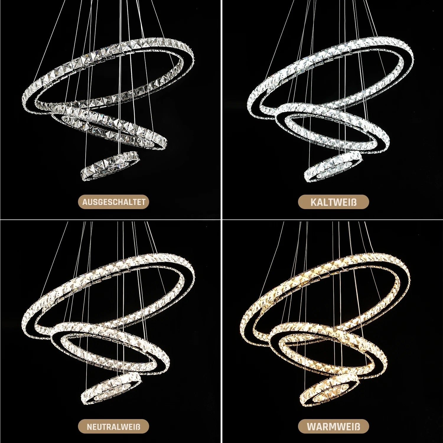 Moderne Kristallen LED Hanglamp – 3 Ringen Ø60+40+20 cm – 60W Dimbaar en In Hoogte Verstelbaar met Afstandsbediening voor Woonkamer en Eetkamer