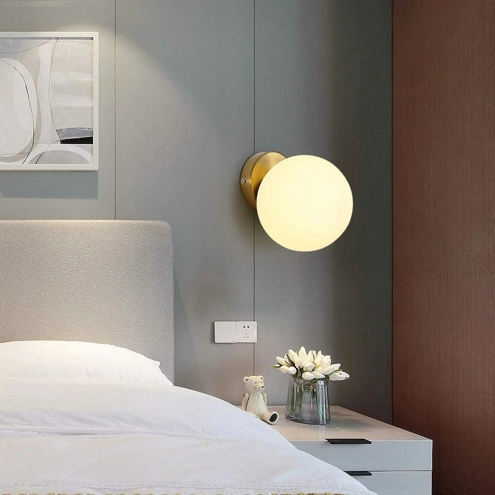 Moderne Wandlamp – E27 Bolvormige Wandverlichting met Glazen Kap 15 cm voor Slaapkamer, Woonkamer en Hal