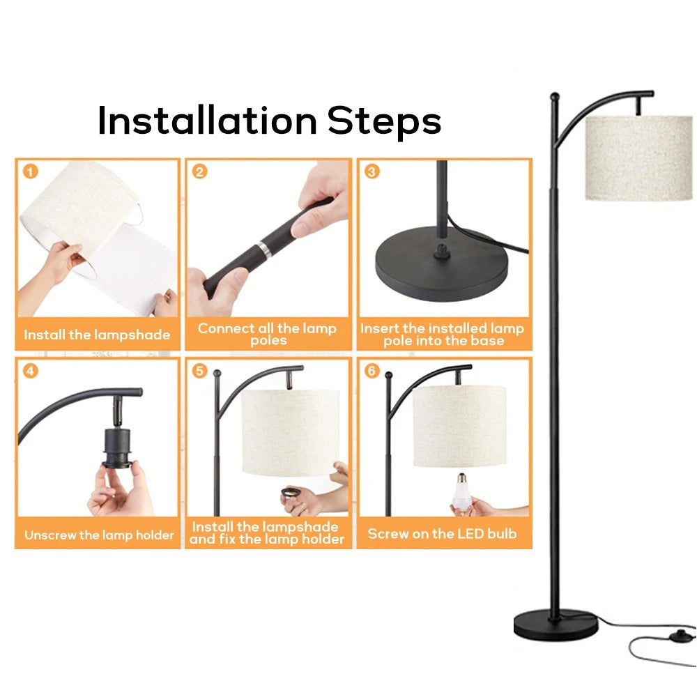 Moderne LED Vloerlamp met Verstelbare Linnen Kap – Staande Lamp met 3 Kleurtemperaturen en Voetschakelaar voor Woonkamer en Slaapkamer
