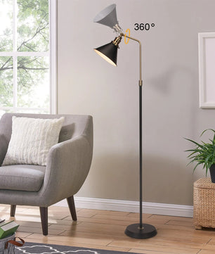 Industriële Vloerlamp Zwart met Goud – Vintage Staande Lamp met Draaibare Kop – E27 Verlichting voor Woonkamer en Leeshoek
