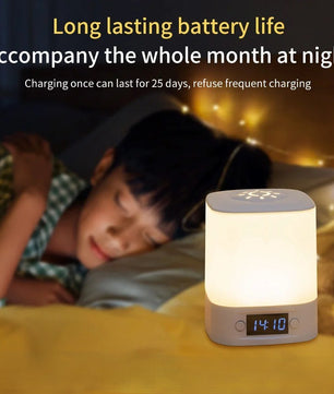 Oplaadbare LED Bureaulamp met Klok – Touch Nachtlamp met Timer en 3 Lichtkleuren voor Slaapkamer en Kinderkamer