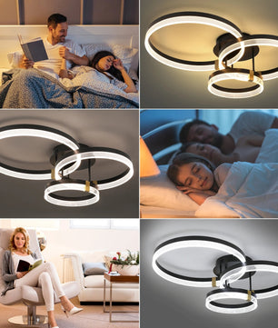 Moderne LED Plafondlamp – 3-Ring Design – 42W Dimbaar 3000K–6500K met Afstandsbediening – Zwarte Design Plafondverlichting voor Woonkamer en Slaapkamer
