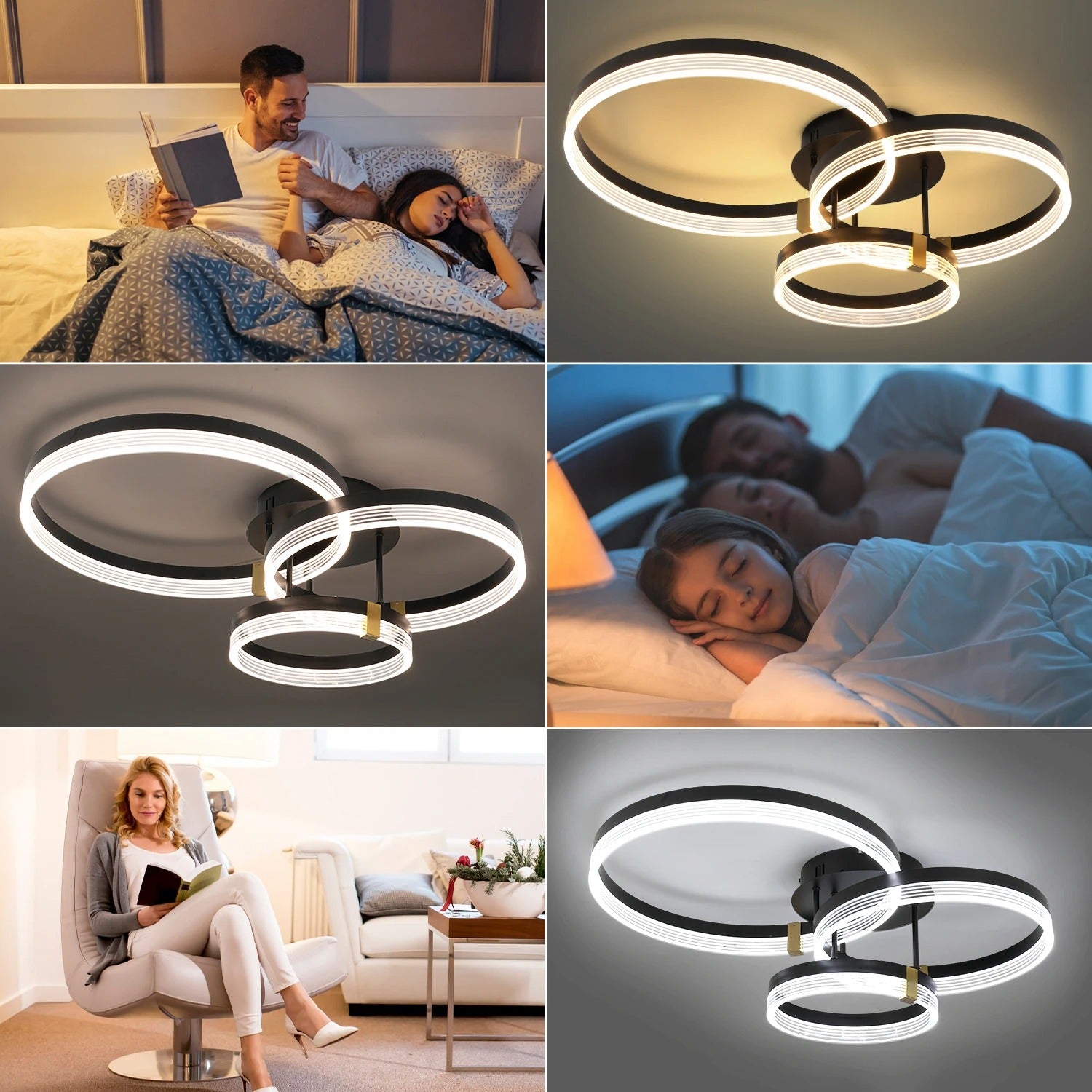 Moderne LED Plafondlamp – 3-Ring Design – 42W Dimbaar 3000K–6500K met Afstandsbediening – Zwarte Design Plafondverlichting voor Woonkamer en Slaapkamer