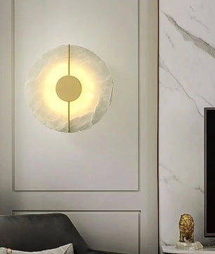 Moderne Marmeren LED Wandlamp – Ronde Albast Wandverlichting met Goud of Koper voor Woonkamer en Slaapkamer