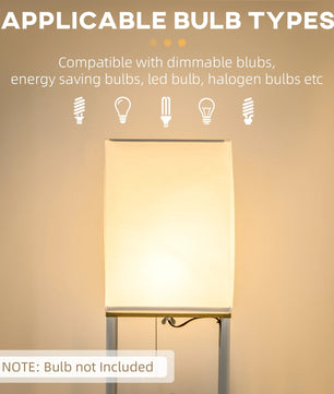 Moderne Houten Vloerlamp met 3 Planken – Staande Lamp met Stoffen Kap en E27 Fitting – Sfeerverlichting en Opbergruimte voor Woonkamer en Slaapkamer