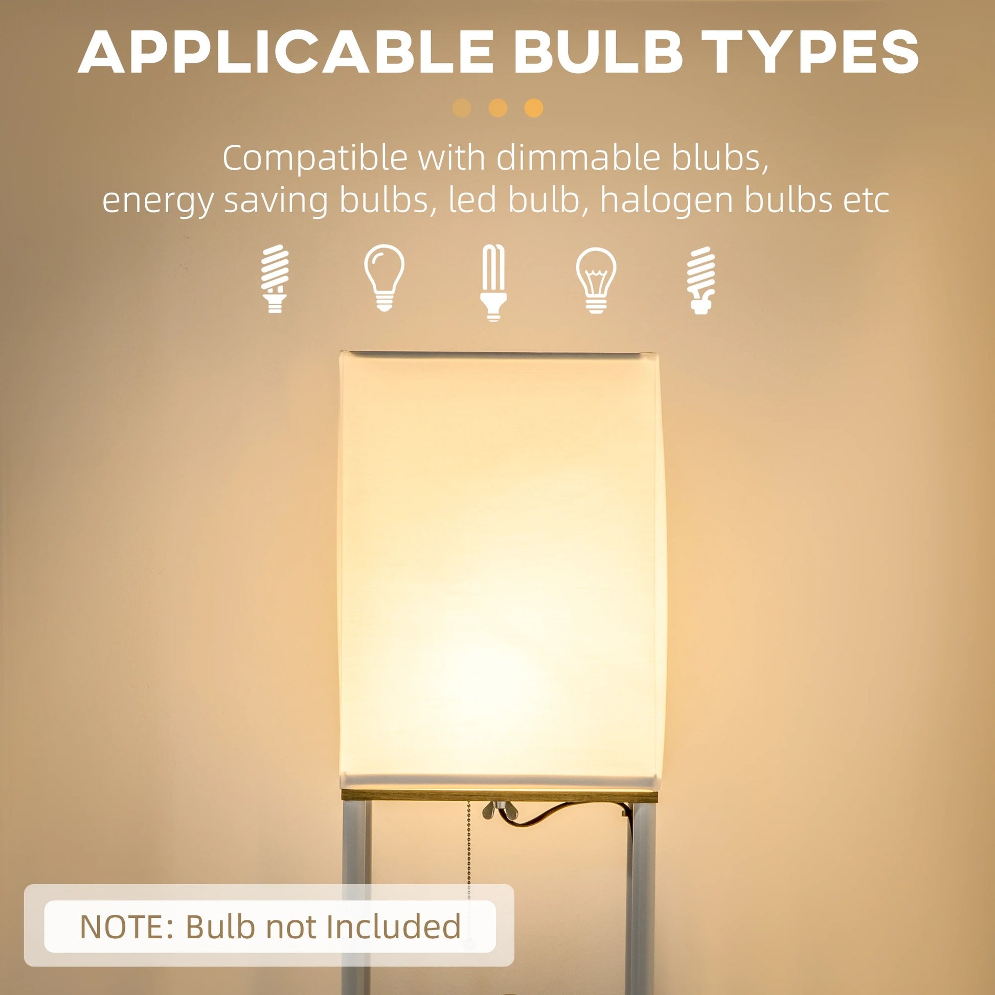 Moderne Houten Vloerlamp met 3 Planken – Staande Lamp met Stoffen Kap en E27 Fitting – Sfeerverlichting en Opbergruimte voor Woonkamer en Slaapkamer
