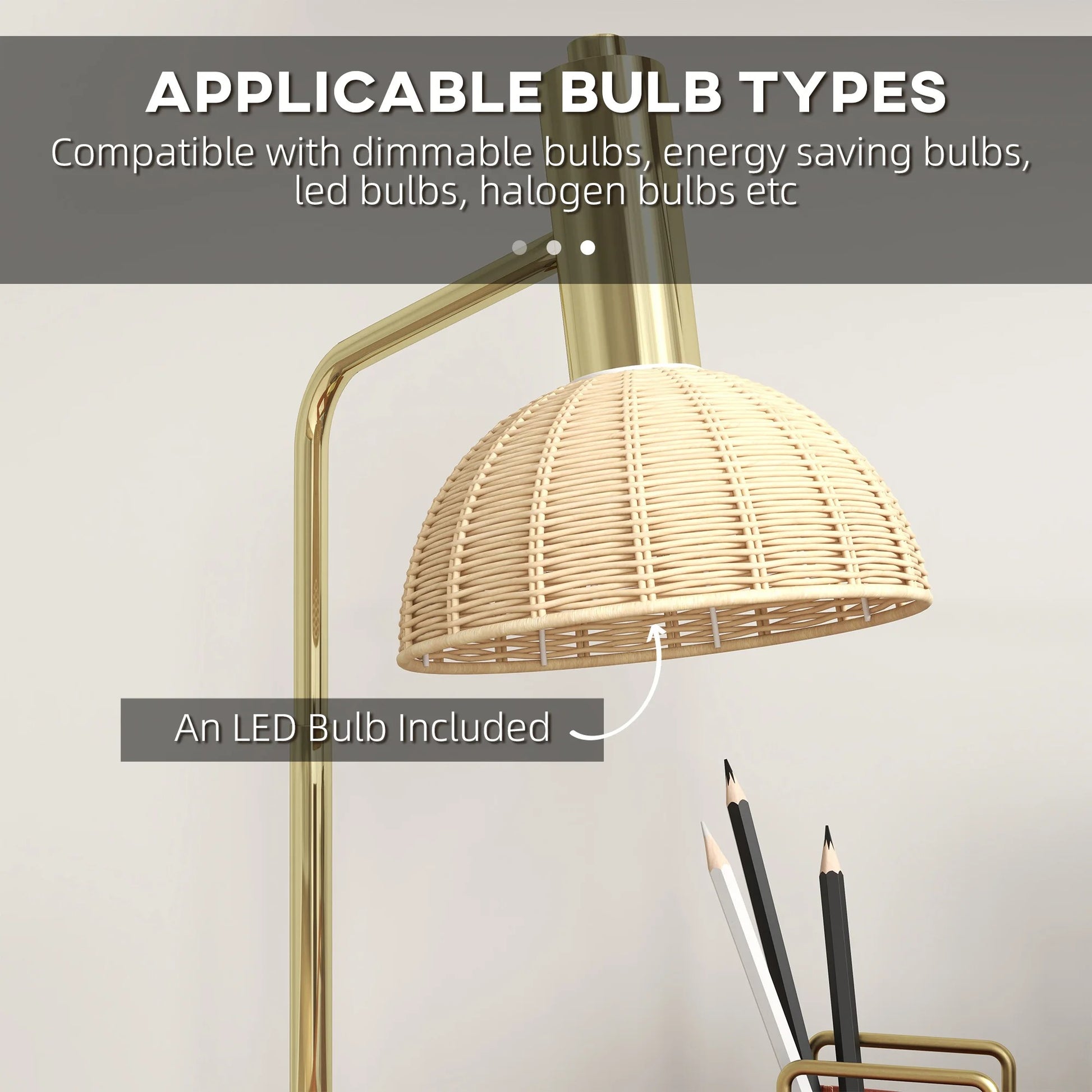 Tafellamp met Rotan Kap – Sfeervolle Nachtlamp met E14 Fitting, Warm LED Licht en Bronzen Frame