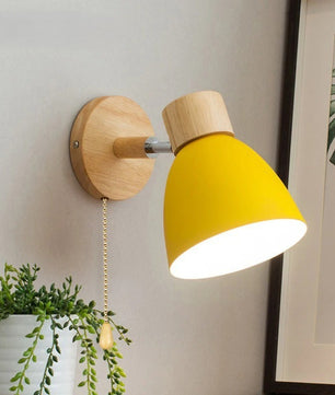 Houten Scandinavische Wandlamp – Moderne E27 Binnenverlichting met Schakelaar en Draaibare Kop