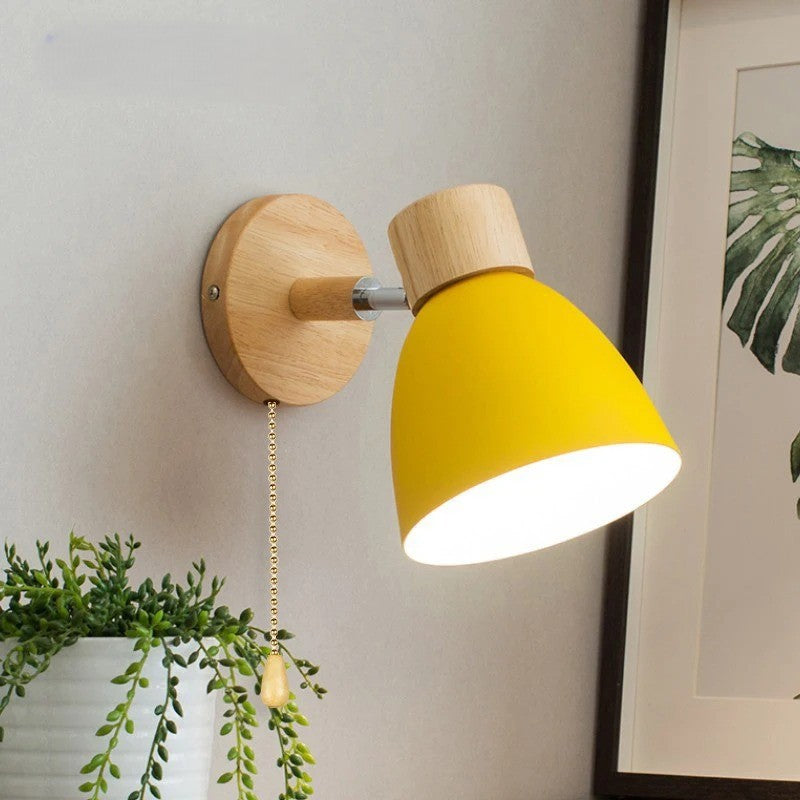 Houten Scandinavische Wandlamp – Moderne E27 Binnenverlichting met Schakelaar en Draaibare Kop