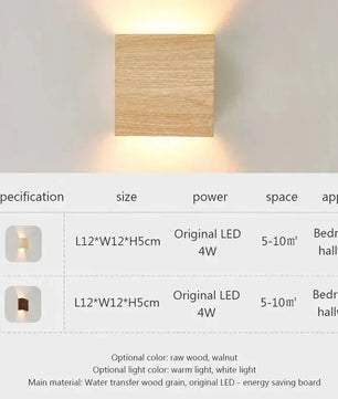 Nordic Houten LED Wandlamp – Vierkante Scandinavische Wandverlichting voor Slaapkamer en Hal
