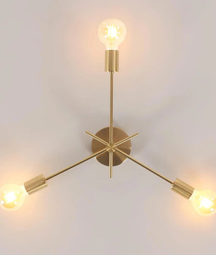 Gouden Plafondlamp met 3 E27 Fittingen – Retro Industriële Plafondverlichting van Smeedijzer voor Woonkamer, Slaapkamer en Gang