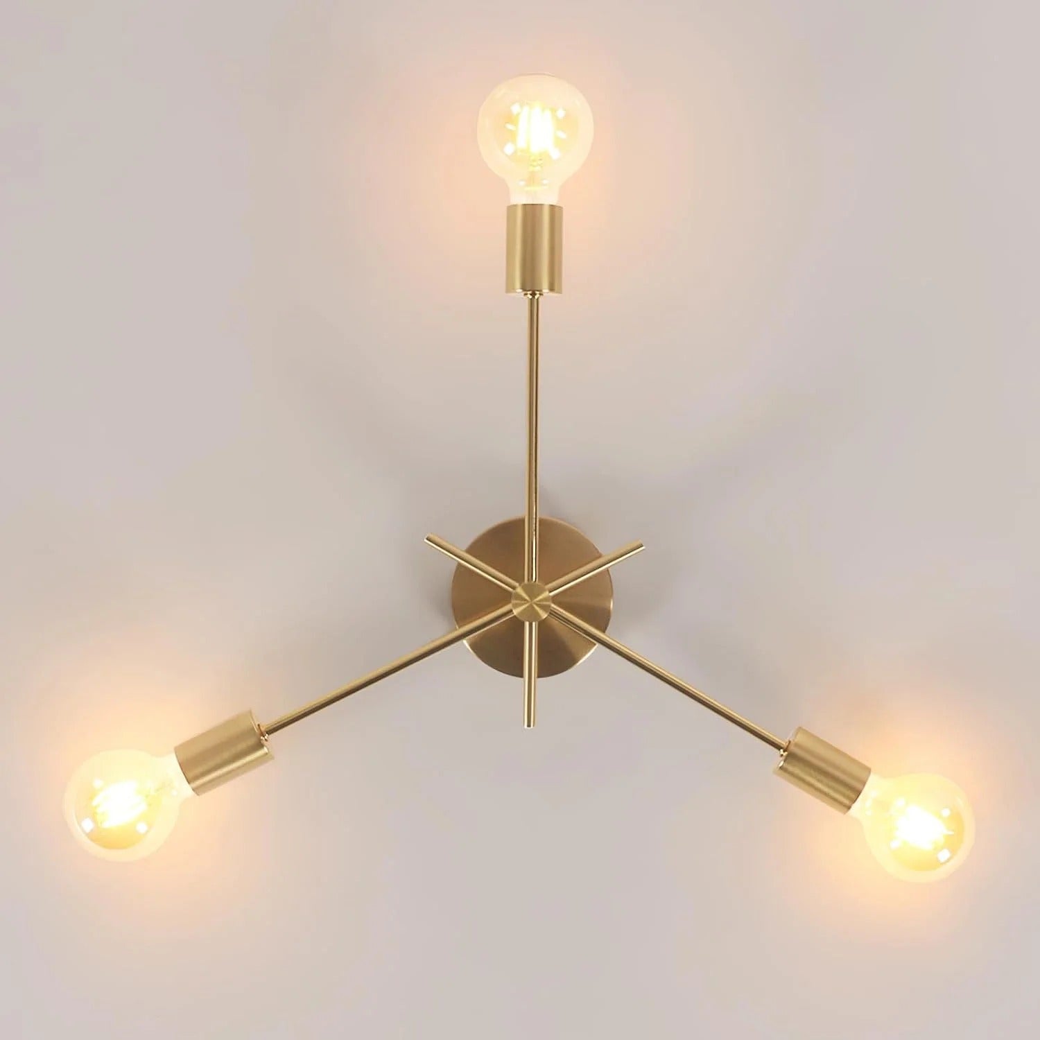 Gouden Plafondlamp met 3 E27 Fittingen – Retro Industriële Plafondverlichting van Smeedijzer voor Woonkamer, Slaapkamer en Gang