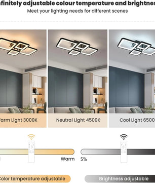 Moderne LED Plafondlamp – 56W Dimbaar met Afstandsbediening en App – 90 cm Aluminium Plafondverlichting voor Woonkamer en Eetkamer