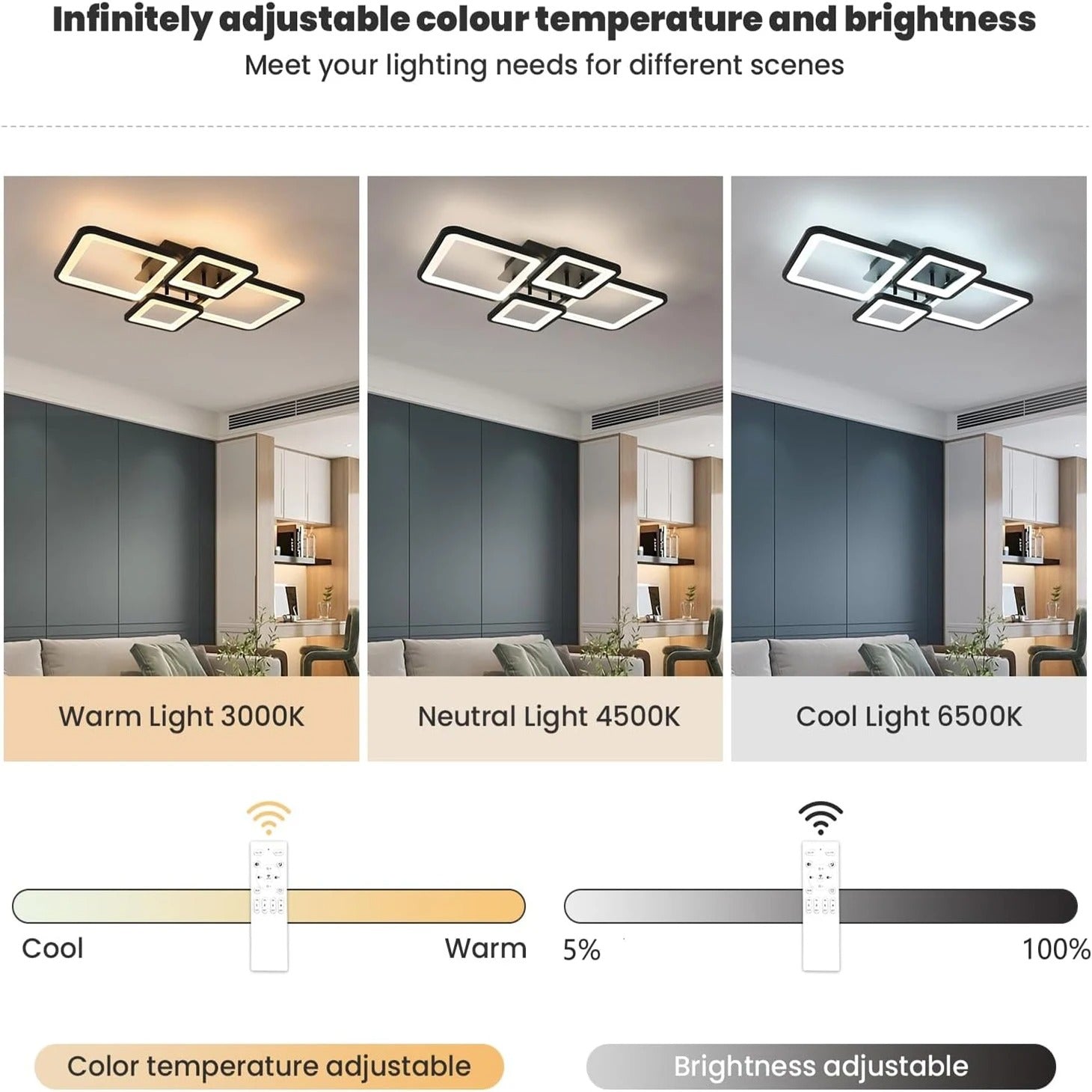 Moderne LED Plafondlamp – 56W Dimbaar met Afstandsbediening en App – 90 cm Aluminium Plafondverlichting voor Woonkamer en Eetkamer