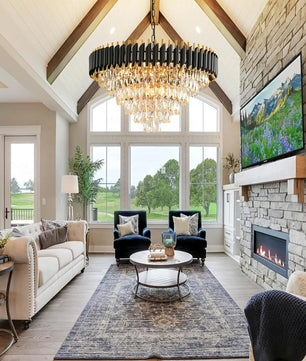 Moderne Kristallen Kroonluchter – 6-Laags Ronde Hanglamp in Zwart en Goud met K9 Kristallen