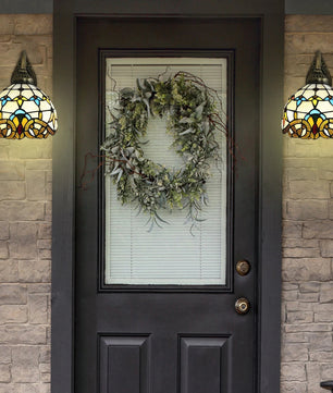 Tiffany Wandlamp Glas-in-Lood – Vintage Victoriaanse Wandverlichting van Glas en Metaal – E27 Wandlamp 25 cm voor Woonkamer & Slaapkamer