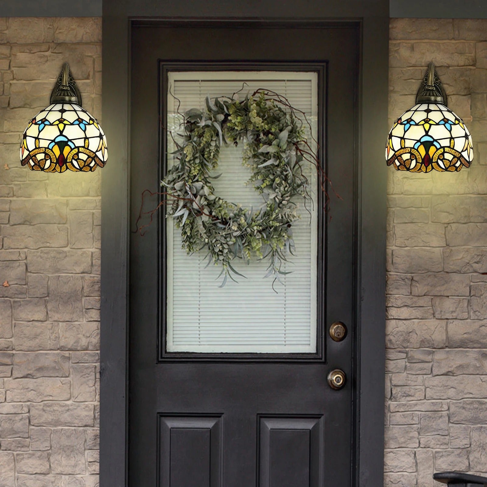 Tiffany Wandlamp Glas-in-Lood – Vintage Victoriaanse Wandverlichting van Glas en Metaal – E27 Wandlamp 25 cm voor Woonkamer & Slaapkamer