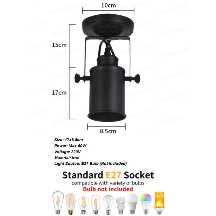 Vintage Industriële Wandlamp – Zwart Metalen Wandverlichting met Houtaccent en E27 Fitting – Retro Design voor Interieur