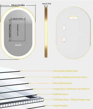 Ovale LED Badkamerspiegel met Gouden Frame – Dimbaar, Anticondens & Touchbediening – Luxe Spiegel met 3 Lichtkleuren en Geheugenfunctie