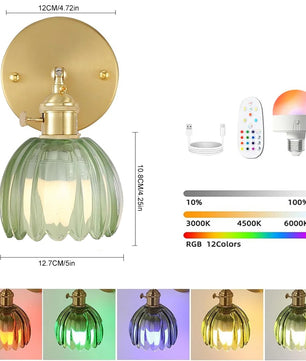Vintage Glazen Wandlamp – Draadloos en Oplaadbaar met RGB LED – Decoratieve Wandverlichting met Afstandsbediening voor Woonkamer en Slaapkamer