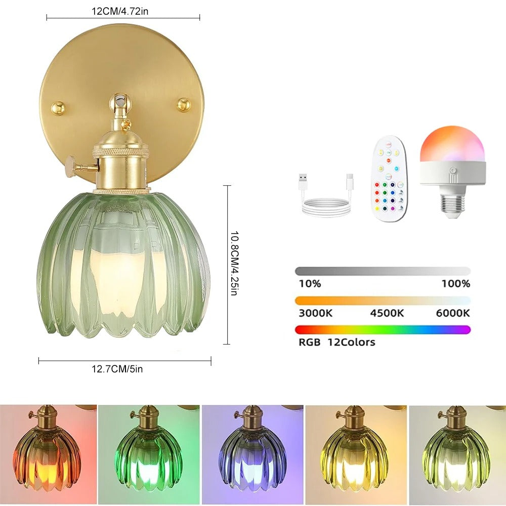 Vintage Glazen Wandlamp – Draadloos en Oplaadbaar met RGB LED – Decoratieve Wandverlichting met Afstandsbediening voor Woonkamer en Slaapkamer
