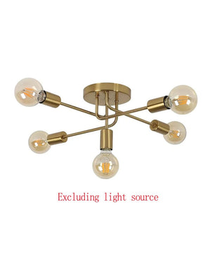 Retro Industriële Plafondlamp Goud – 5-Lichts Metalen Kroonluchter met E27 Fittingen voor Woonkamer en Keuken