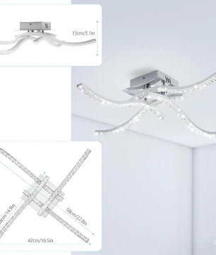 Moderne LED Plafondlamp – 32W 4-Lichts Golvend Design – Chroom Aluminium met Acryl – 5500K Koel Wit voor Woonkamer, Keuken en Hal