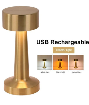 Retro Metalen Tafellamp – Oplaadbare LED Nachtlamp met Touchbediening, 3 Lichtkleuren en Dimbare Sfeerverlichting