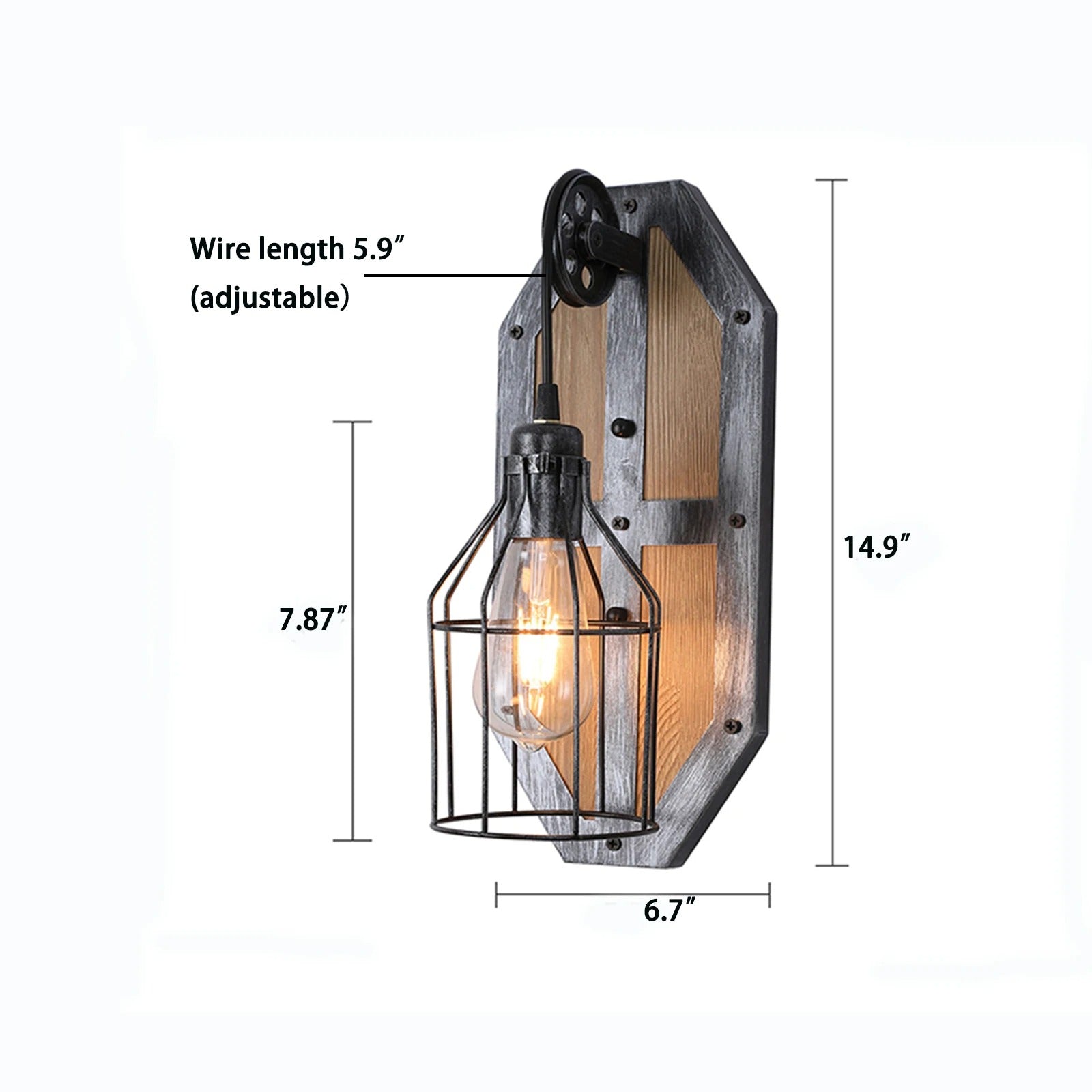 Vintage Wandlamp – Retro Steampunk Industrieel Design – Metaal en Hout – E27 Fitting – Voor Woonkamer, Keuken en Eetkamer