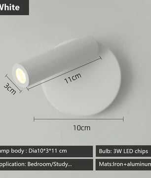 Verstelbare LED Wandlamp 3W – Moderne Leeslamp met Roterende Spotlight – Warm Wit, Wandmontage voor Slaapkamer, Hotel & Studie