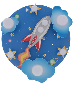 Kinderkamer LED Plafondlamp – Cartoon Ruimte Design Blauw – 35W Dimbaar met Afstandsbediening voor Slaap- en Speelkamer