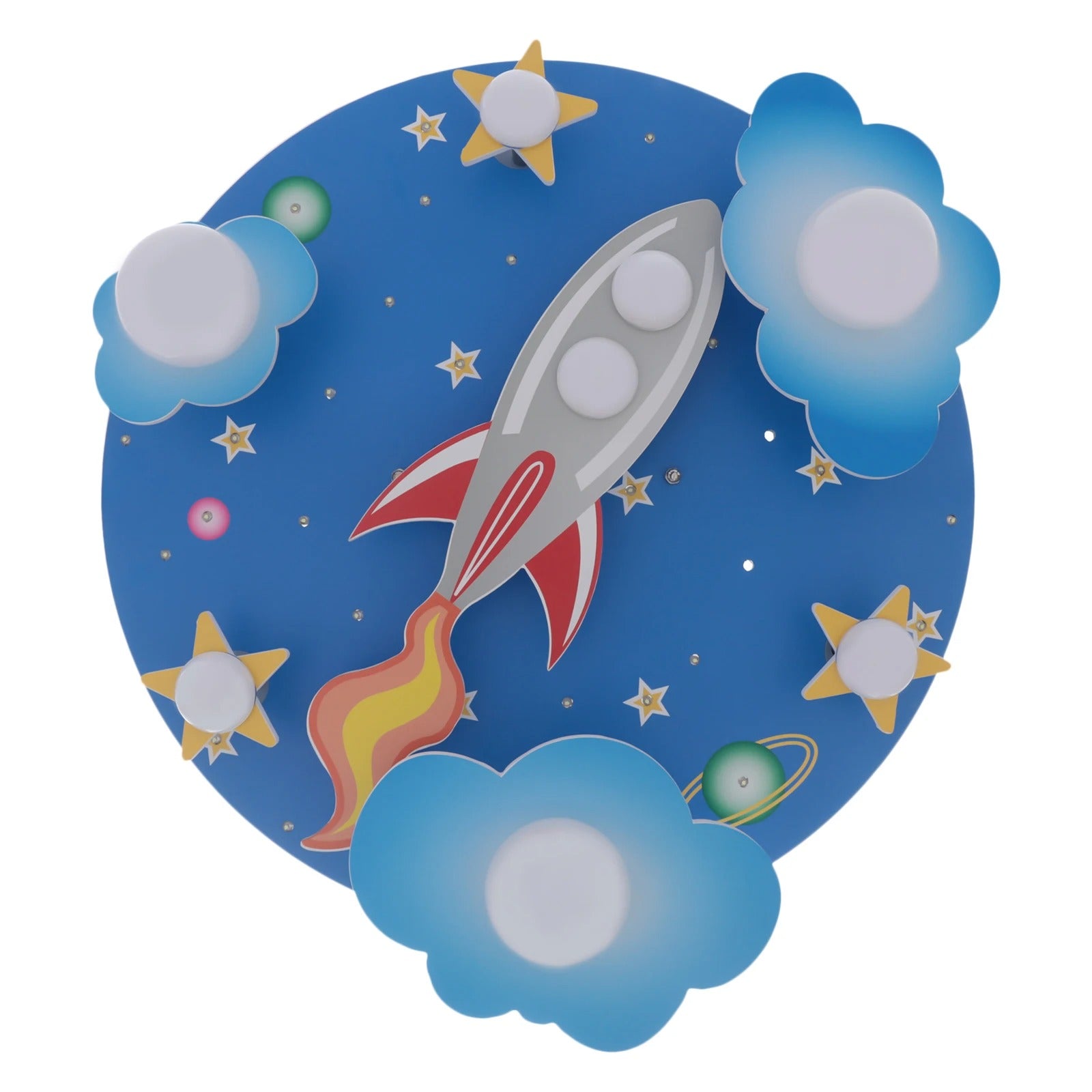 Kinderkamer LED Plafondlamp – Cartoon Ruimte Design Blauw – 35W Dimbaar met Afstandsbediening voor Slaap- en Speelkamer