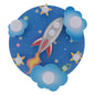 Kinderkamer LED Plafondlamp – Cartoon Ruimte Design Blauw – 35W Dimbaar met Afstandsbediening voor Slaap- en Speelkamer