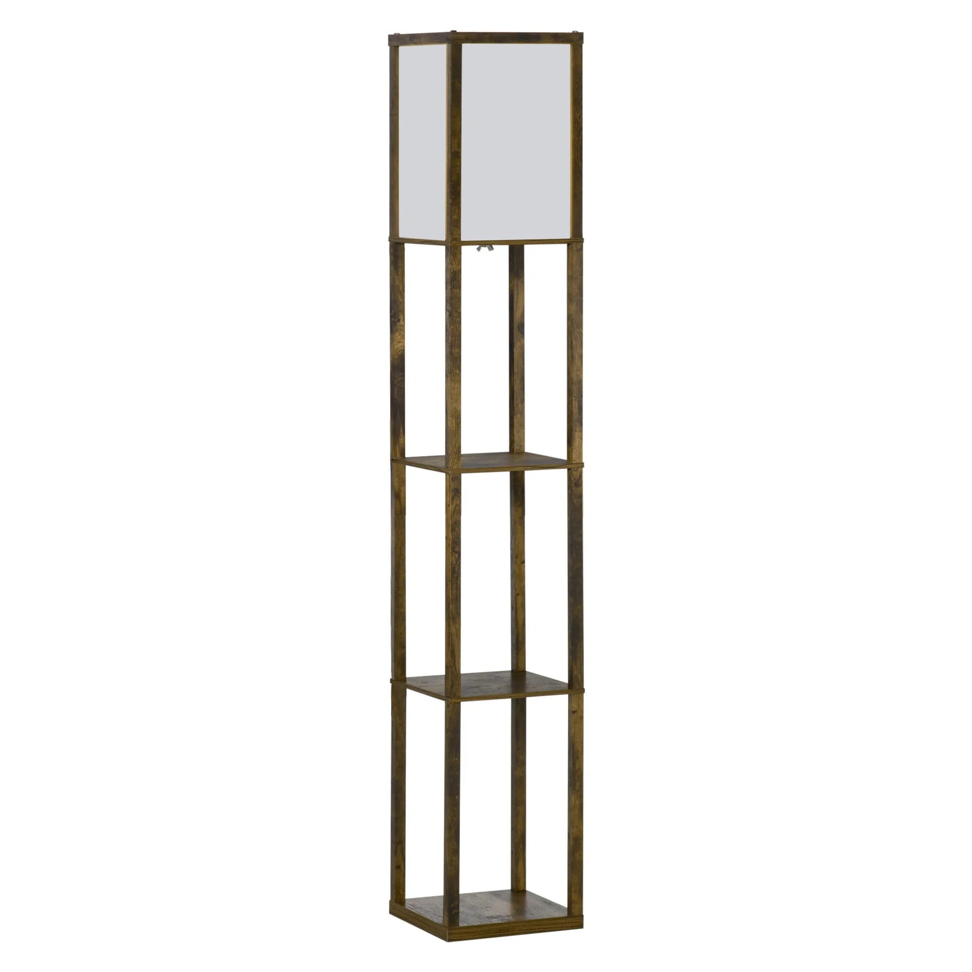 Vloerlamp met 3 Opbergplanken – Moderne Staande Lamp van MDF met E27 Fitting – Functionele Verlichting en Opbergruimte voor Woonkamer en Slaapkamer