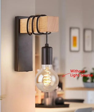 Retro Industriële Houten Wandlamp – Verstelbare E27 Wandverlichting van Hout en IJzer voor Woonkamer en Slaapkamer