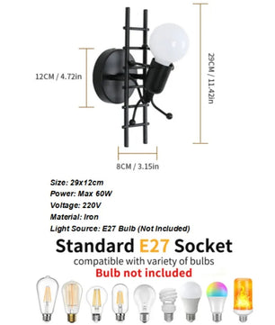 Zwarte Wandlamp – Moderne Vintage Metalen Wandkandelaar – E27 Fitting – Voor Woonkamer, Slaapkamer en Hal