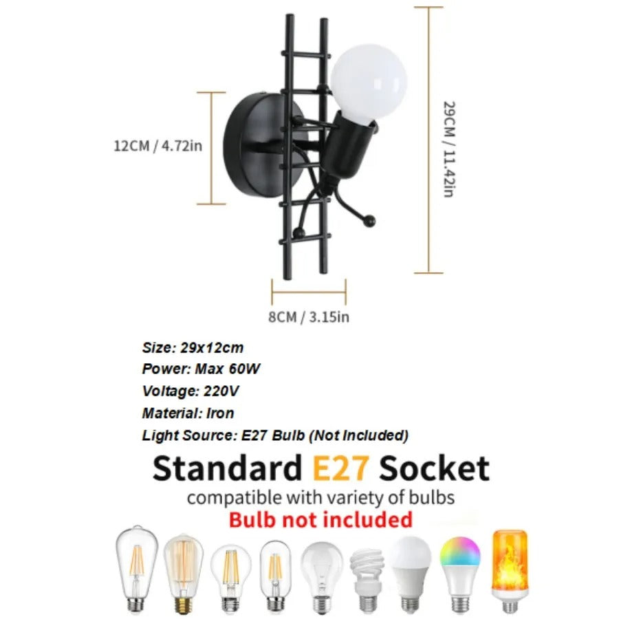 Zwarte Wandlamp – Moderne Vintage Metalen Wandkandelaar – E27 Fitting – Voor Woonkamer, Slaapkamer en Hal