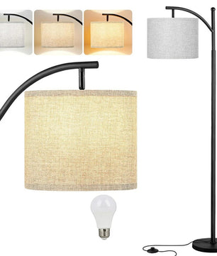 Moderne LED Vloerlamp met Verstelbare Linnen Kap – Staande Lamp met 3 Kleurtemperaturen en Voetschakelaar voor Woonkamer en Slaapkamer