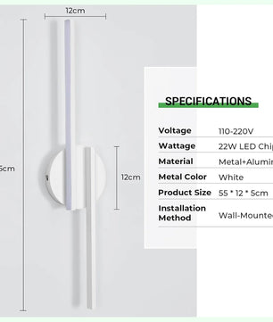 Moderne LED Wandlamp – 55 cm Lineair Design – 22W 2475 Lumen – Koel Wit 6500K – Wit – Voor Woonkamer en Kantoor
