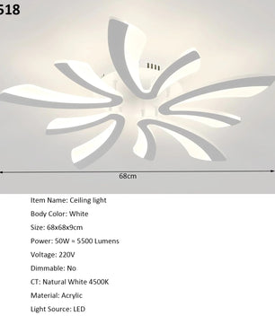 Moderne LED Plafondlamp 50W – V-Vormige 5-Kops Designlamp – Acryl – Neutraal of Koud Wit – 5625 Lumen