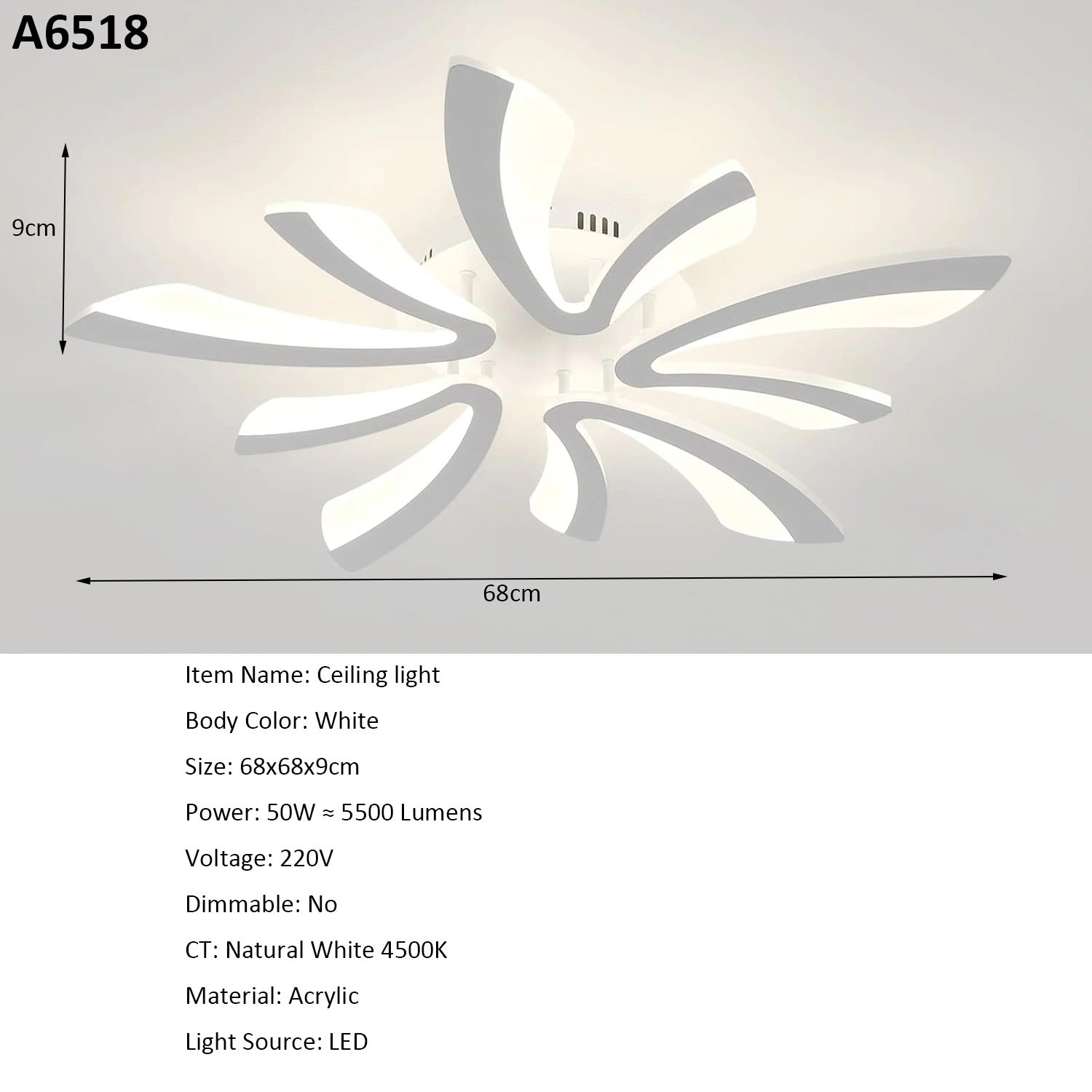 Moderne LED Plafondlamp 50W – V-Vormige 5-Kops Designlamp – Acryl – Neutraal of Koud Wit – 5625 Lumen