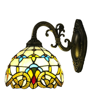 Tiffany Wandlamp Glas-in-Lood – Vintage Victoriaanse Wandverlichting van Glas en Metaal – E27 Wandlamp 25 cm voor Woonkamer & Slaapkamer