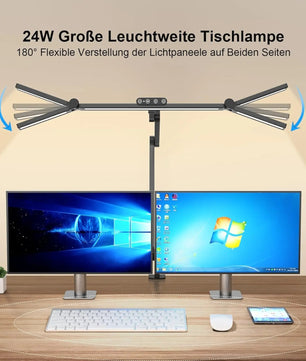 LED Bureaulamp met Klem – 24W Architect Tafellamp met 7 Gewrichten – Automatisch Dimmen, Asymmetrisch Licht en CRI>90