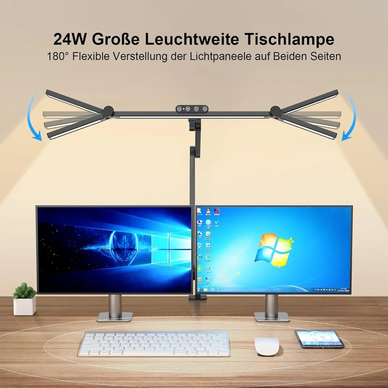 LED Bureaulamp met Klem – 24W Architect Tafellamp met 7 Gewrichten – Automatisch Dimmen, Asymmetrisch Licht en CRI>90