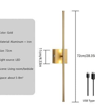 Moderne Oplaadbare LED Wandlamp – Draadloze Wandverlichting met Afstandsbediening – Zwart Goud Design voor Slaapkamer en Woonkamer