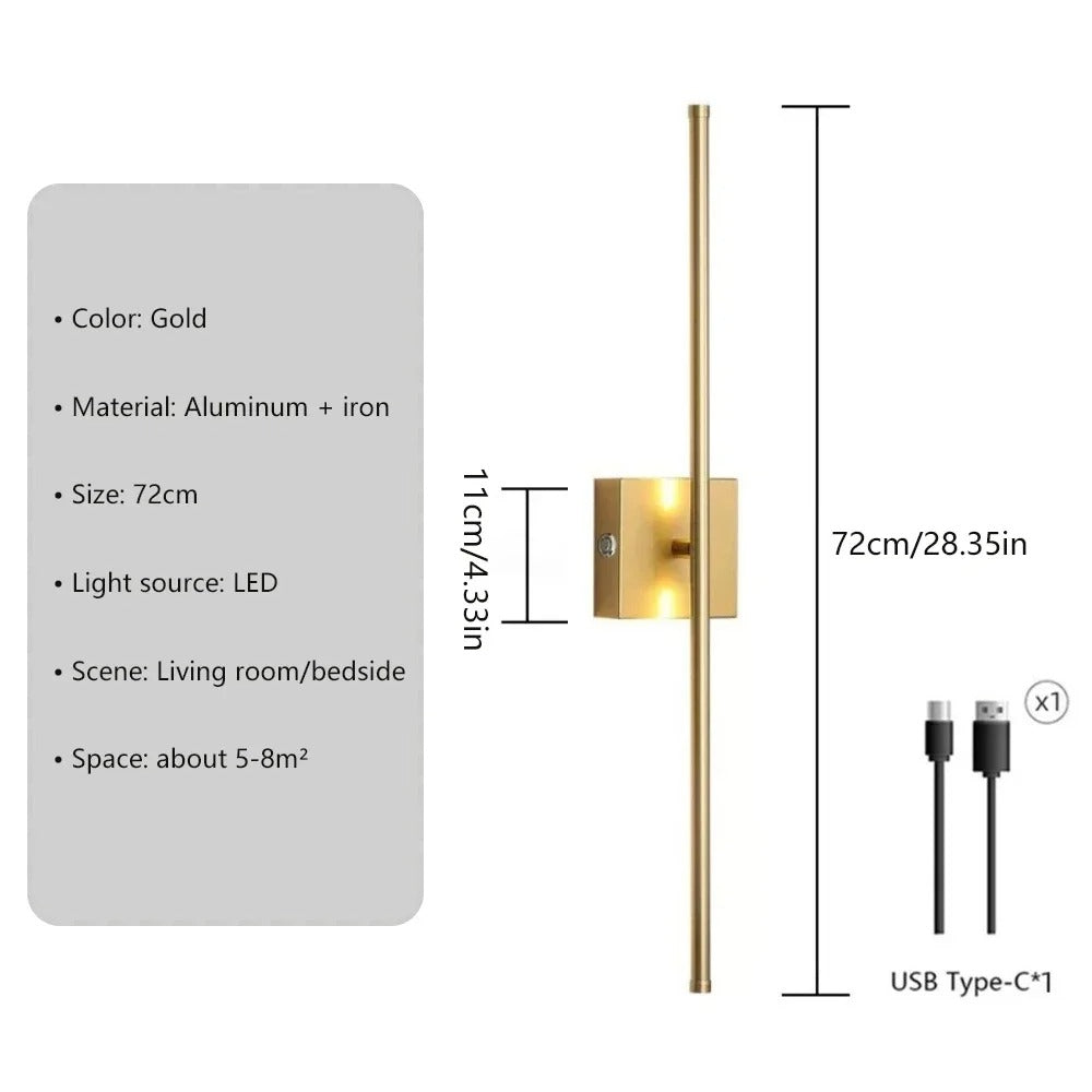 Moderne Oplaadbare LED Wandlamp – Draadloze Wandverlichting met Afstandsbediening – Zwart Goud Design voor Slaapkamer en Woonkamer