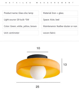 Scandinavische Glazen Plafondlamp – LED Opbouwlamp met Gekleurde Glazen Kap voor Hal, Woonkamer en Slaapkamer