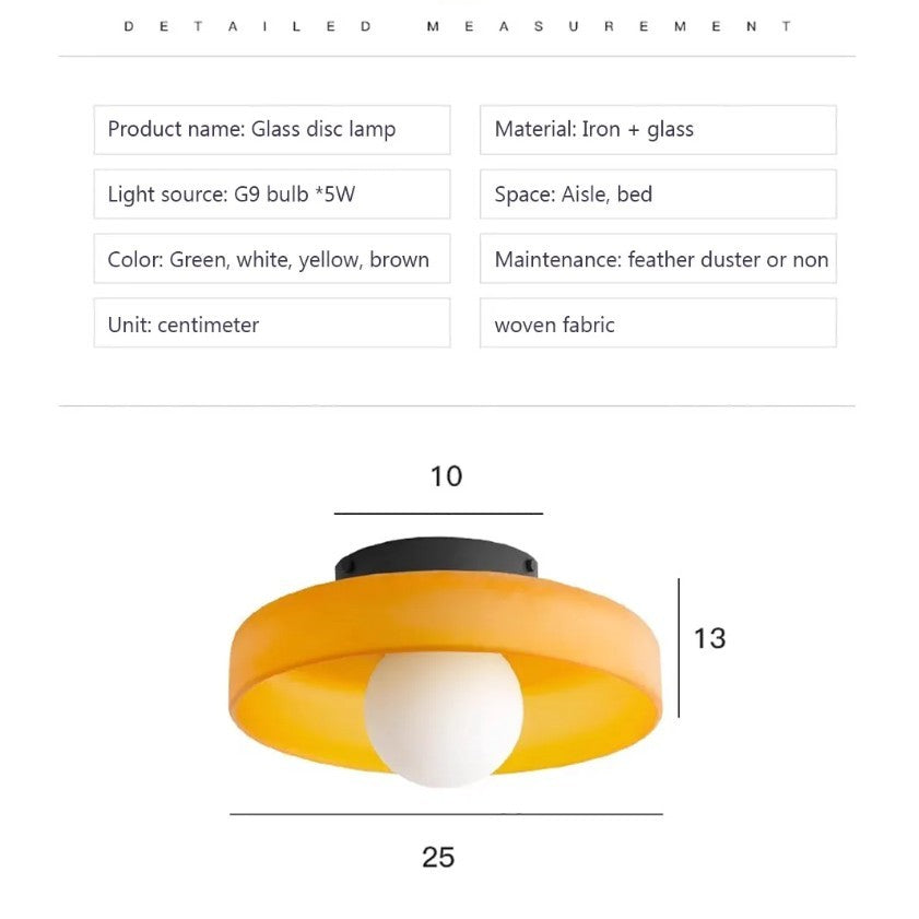 Scandinavische Glazen Plafondlamp – LED Opbouwlamp met Gekleurde Glazen Kap voor Hal, Woonkamer en Slaapkamer