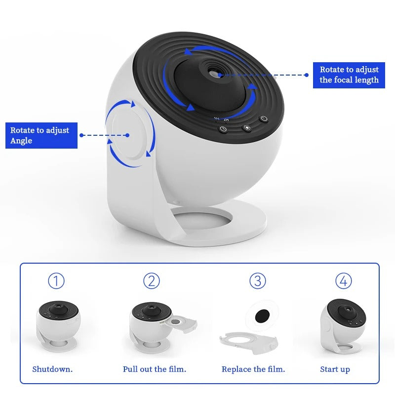 Galaxy Projector 12-in-1 – HD Sterrenhemel Nachtlamp met 360° Rotatie, Verwisselbare Filmschijven & Timer